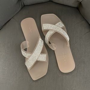 Nicole Miller Blush Pink Jelly Rhinestone Slides